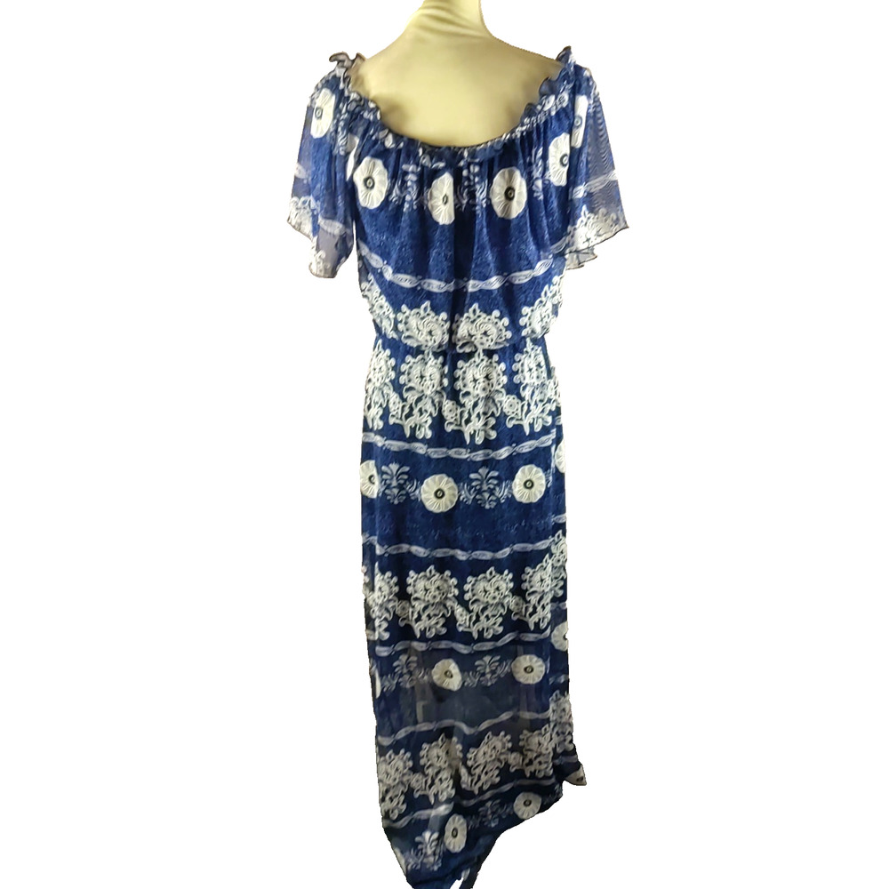 Frank Lyman Women's Sun Dress Size 8 Blue White Over Lay Maxi Dress - Picture 4 of 8